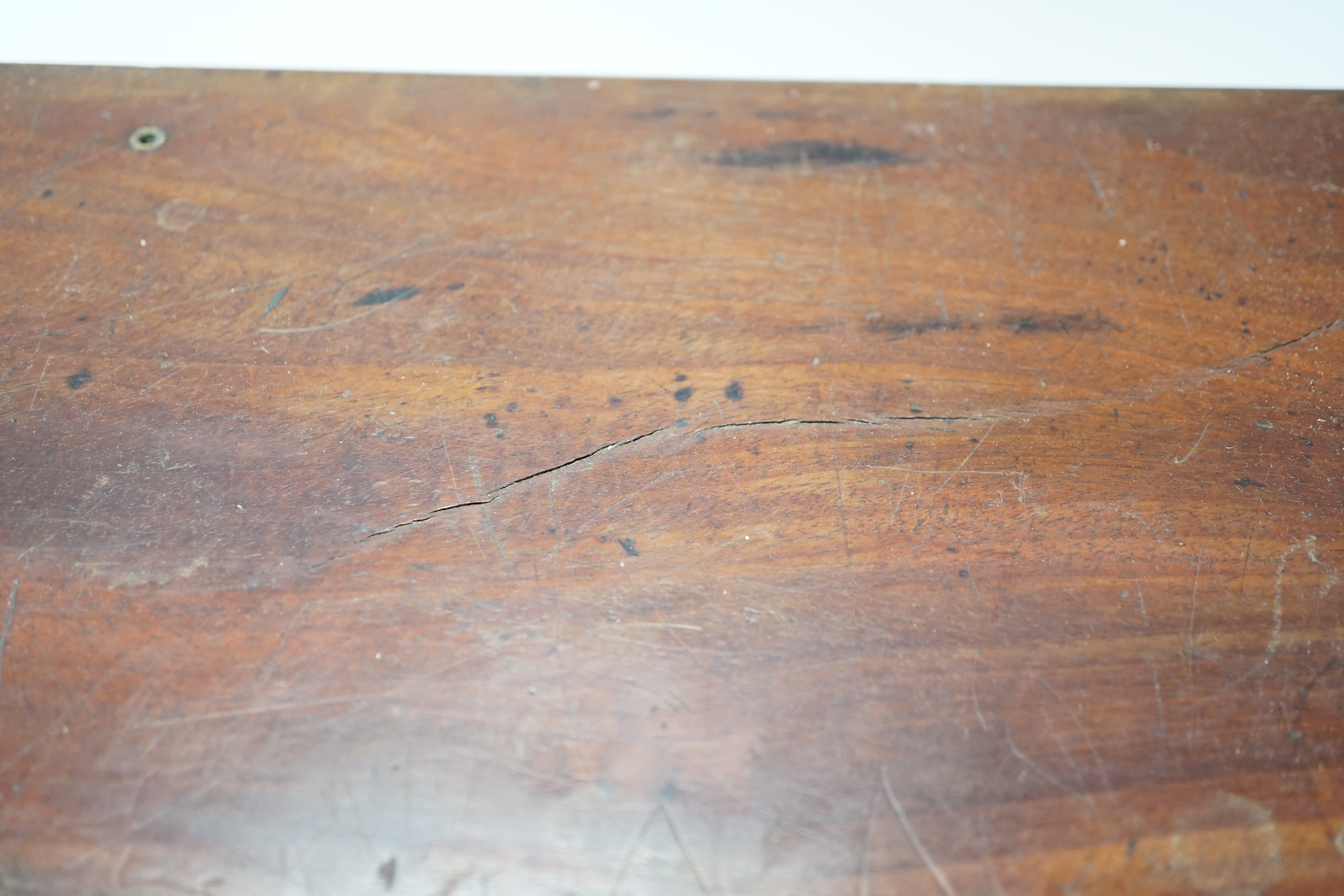 A Georgian writing slope with brass lock plate, 46cm
